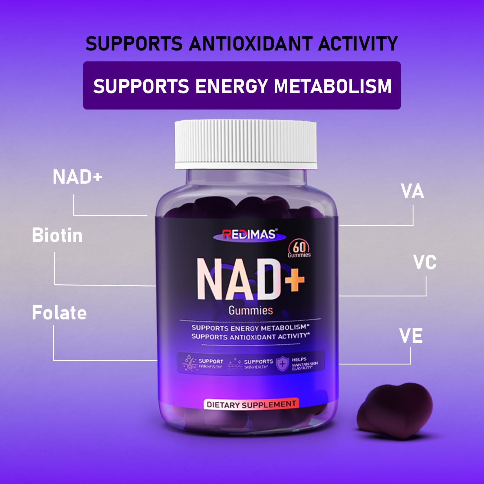 Redimas NAD Gummies caja 60 unidades, opción conveniente para el día a día.