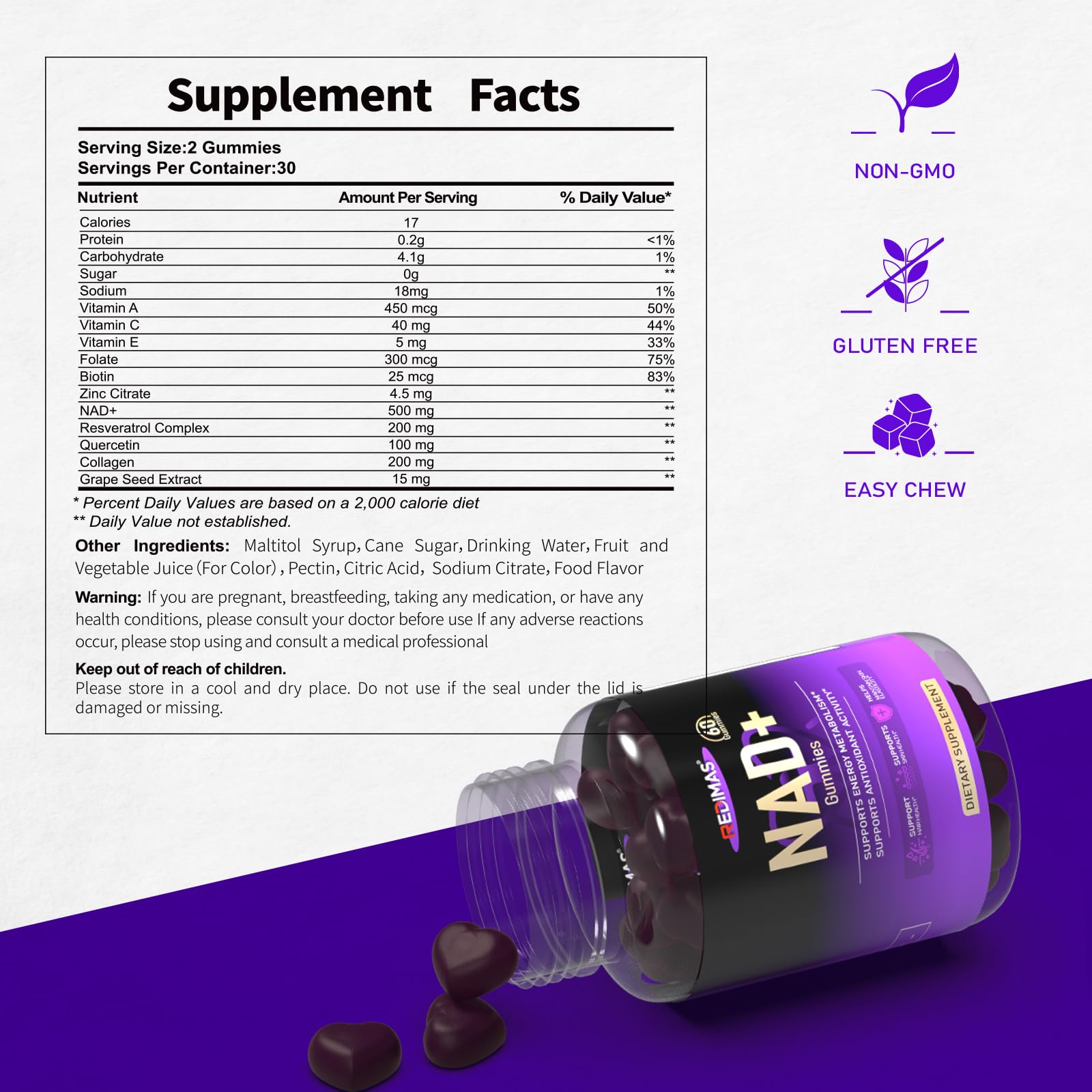 Redimas NAD Gummies textura masticable, ideal para dosis diarias sin complicaciones.