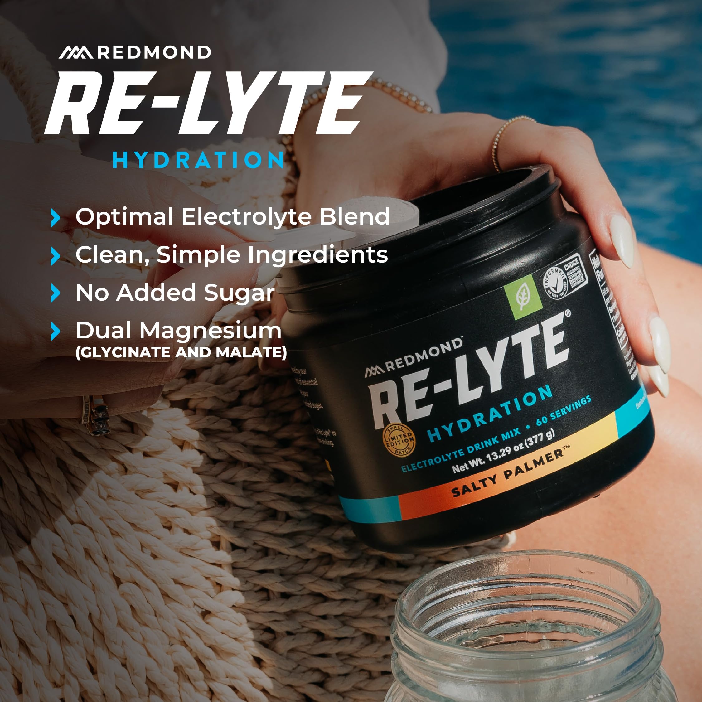 REDMOND Re-Lyte durante entrenamiento, botella lista para rehidratar