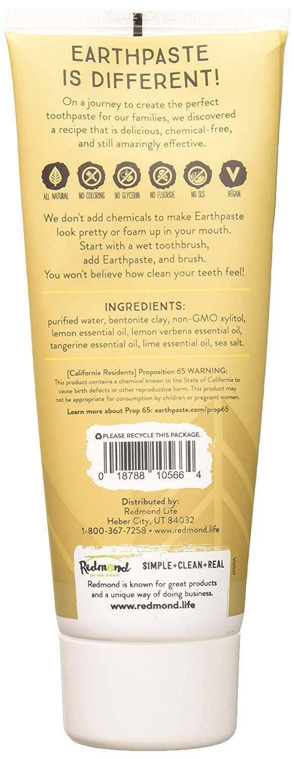 Redmond Real Salt Earthpaste Limón Twist textura cremosa para cepillado suave.