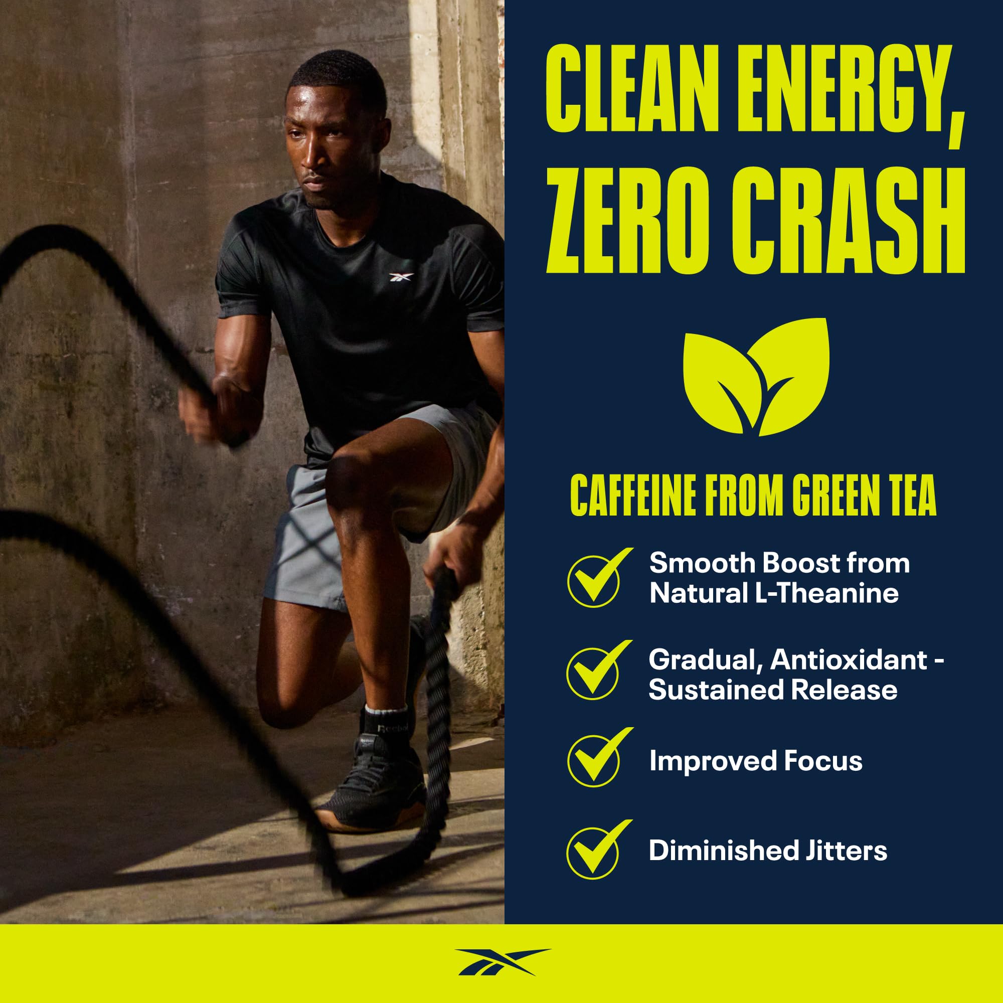 Reebok REEenergize bebida preparada, lista para entrenamiento intenso.