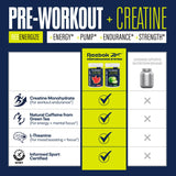 Reebok REEenergize detalle de etiqueta con ingredientes y certificación.