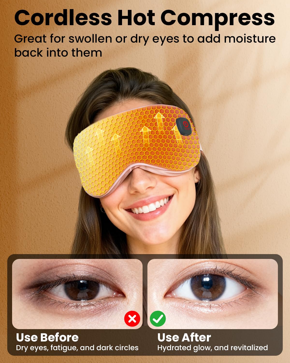 REFDAQ calor rápido y uniforme, calentamiento eficiente para ojos cansados tras largas jornadas.