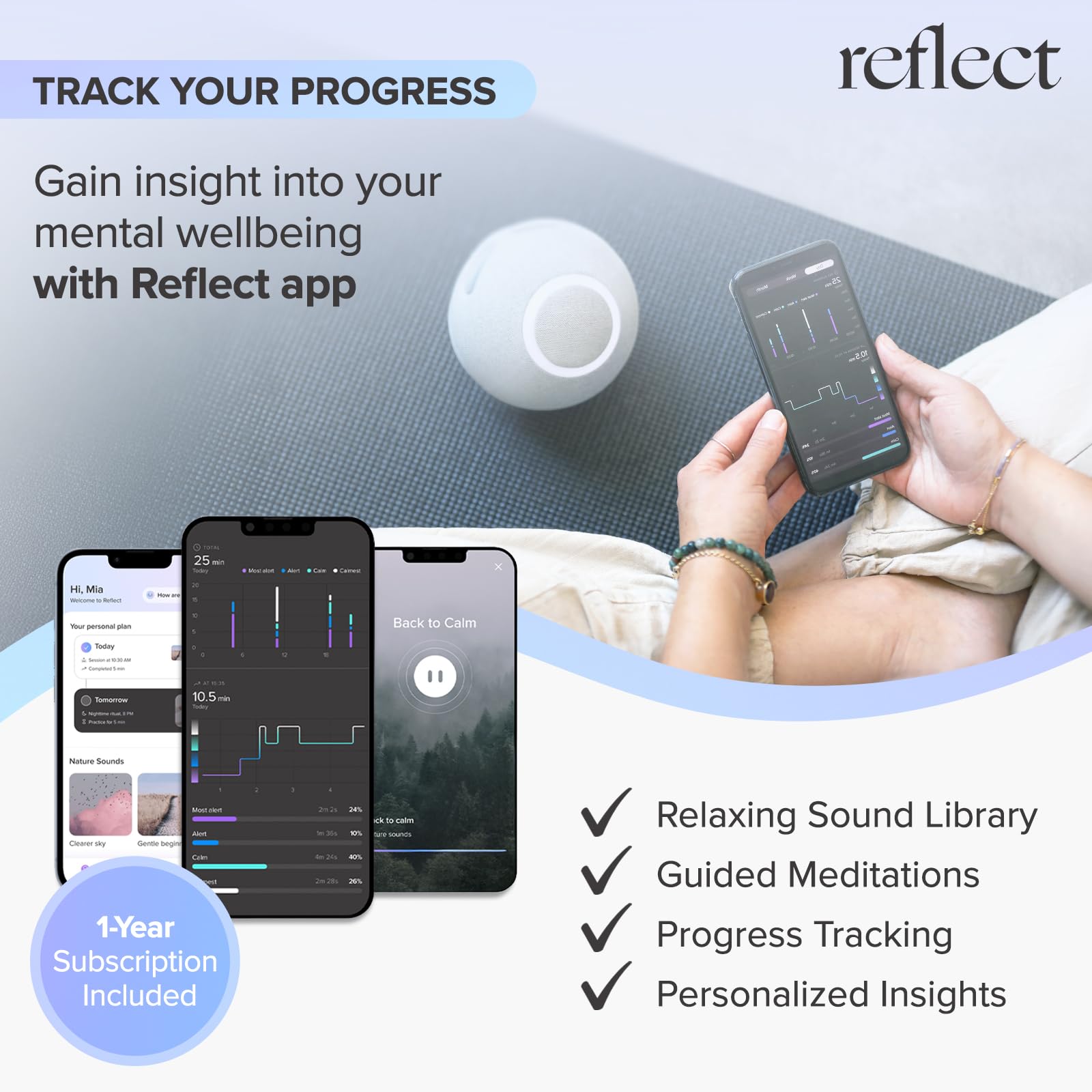 Reflect Orb emparejado con la app para programas guiados.