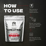 Reflex Creapure Creatina, etiqueta legible con datos para uso responsable.