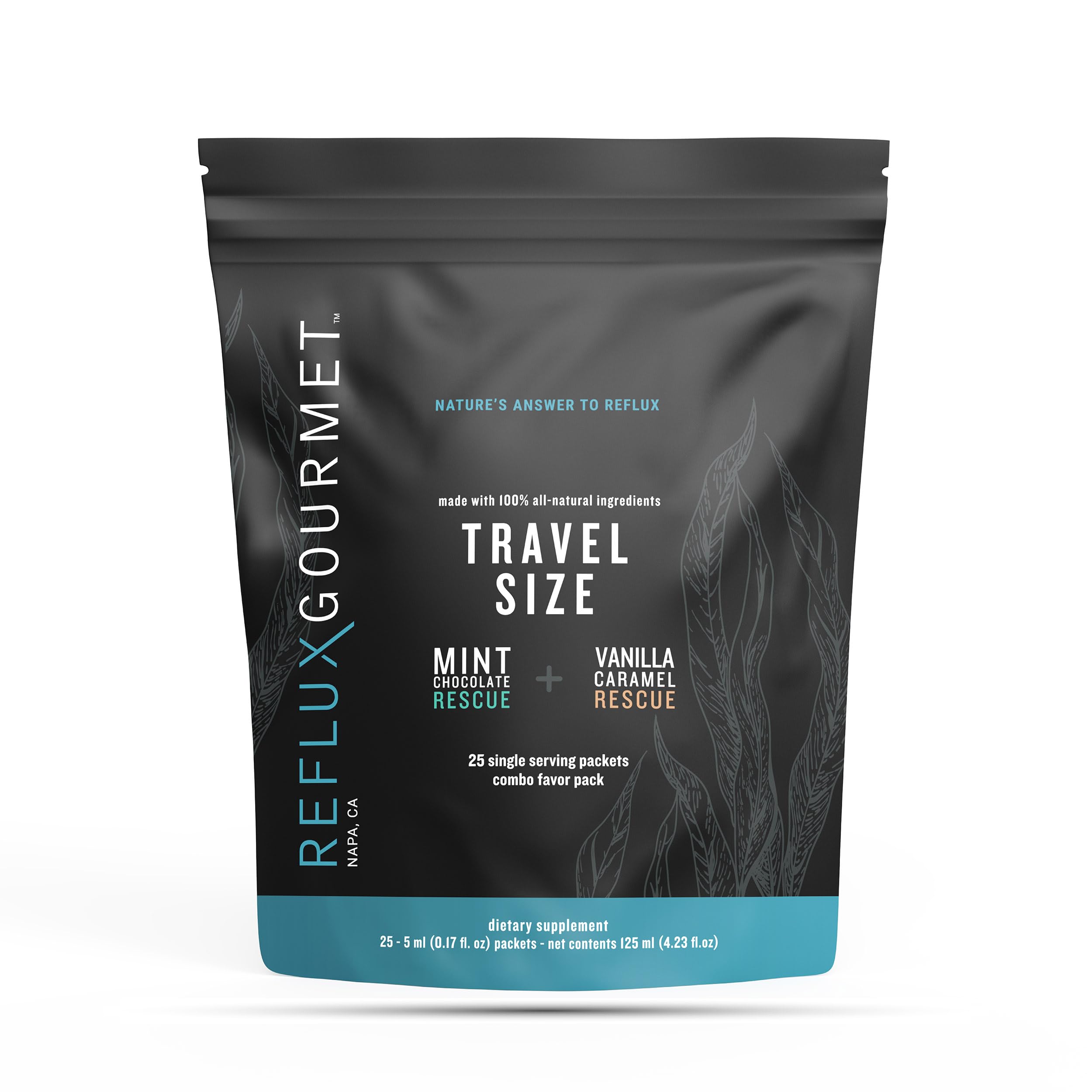 REFLUX GOURMET Rescue sobres menta-chocolate: sabor agradable y uso práctico tras las comidas.