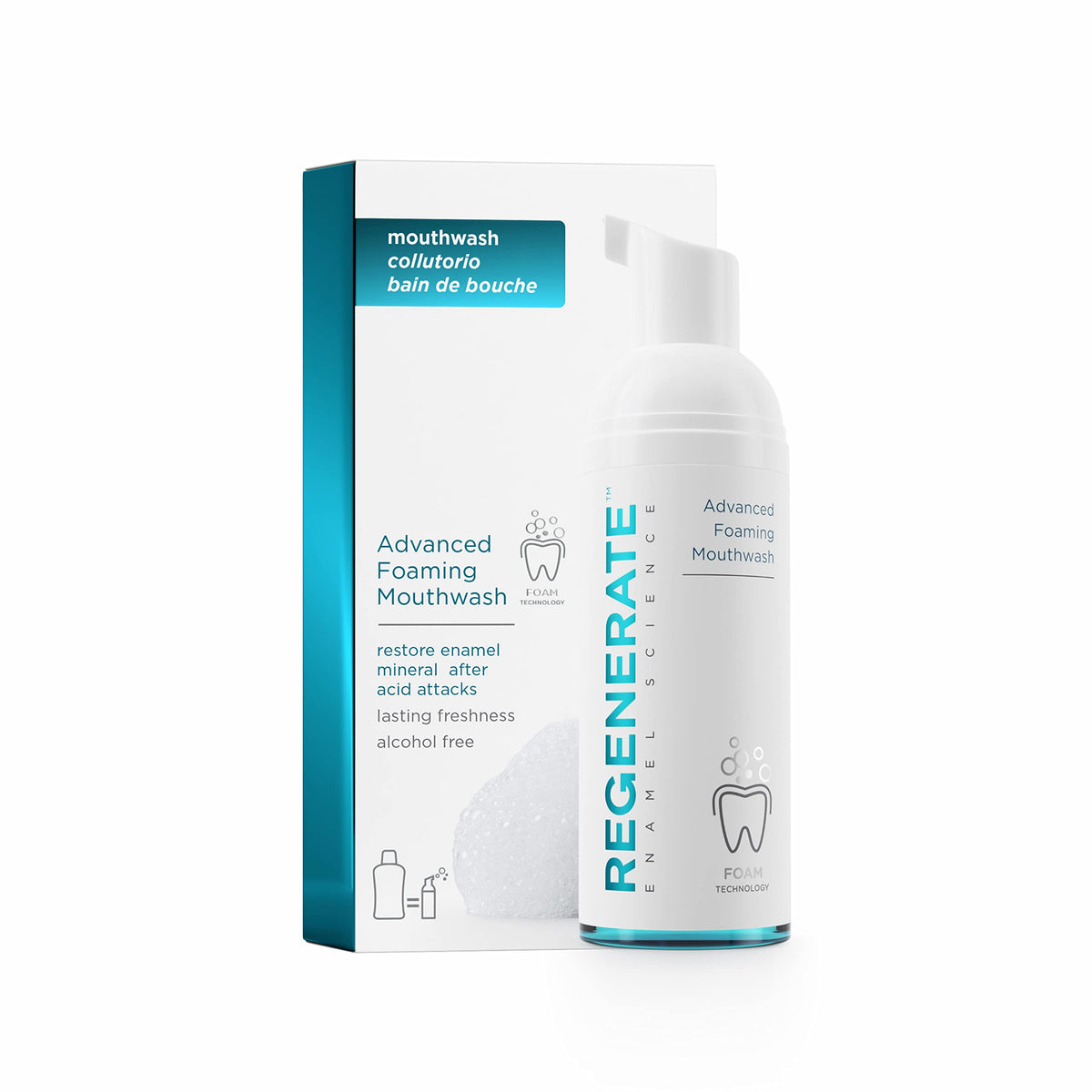 Regenerate enjuague bucal espumoso avanzado, espuma suave para una limpieza agradable.