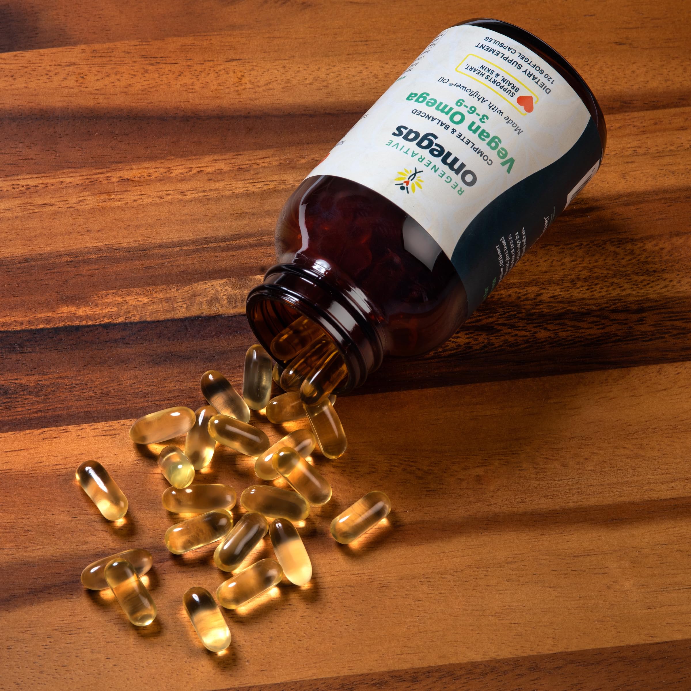 Regenerative Omegas Ahiflower: cápsulas diarias para apoyo nutricional vegano