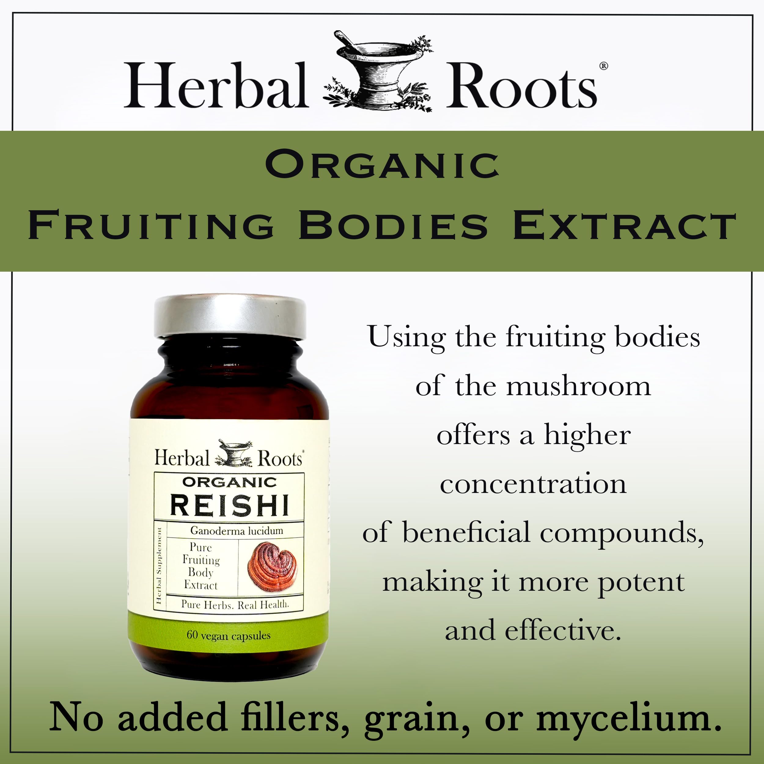 Reishi orgánico certificado USDA, calidad respaldada por Herbal Roots.