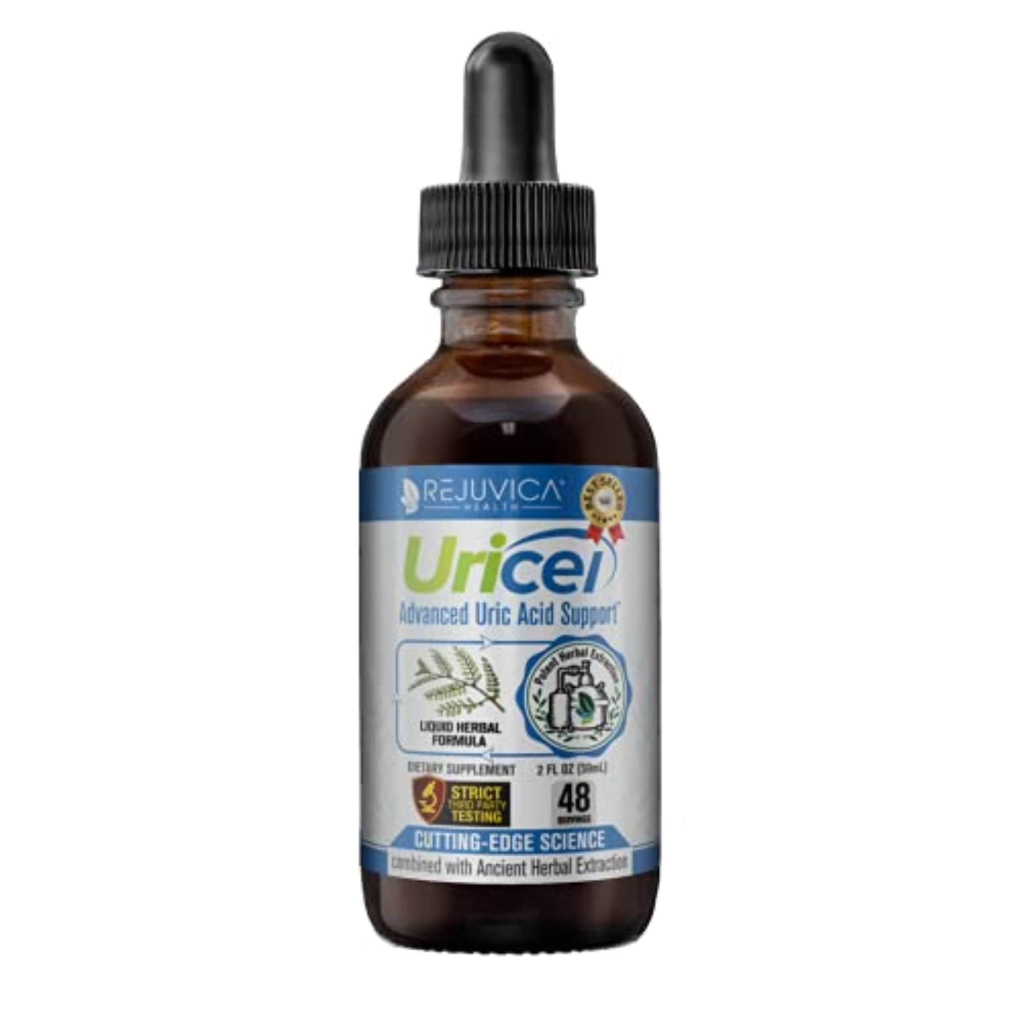 Uricel de Rejuvica Health, botella con cuentagotas para uso diario.
