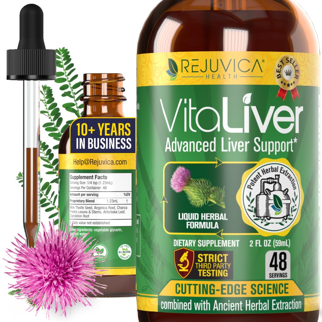 VitaLiver de Rejuvica en botella, foco en apoyo a la salud hepática y uso diario.