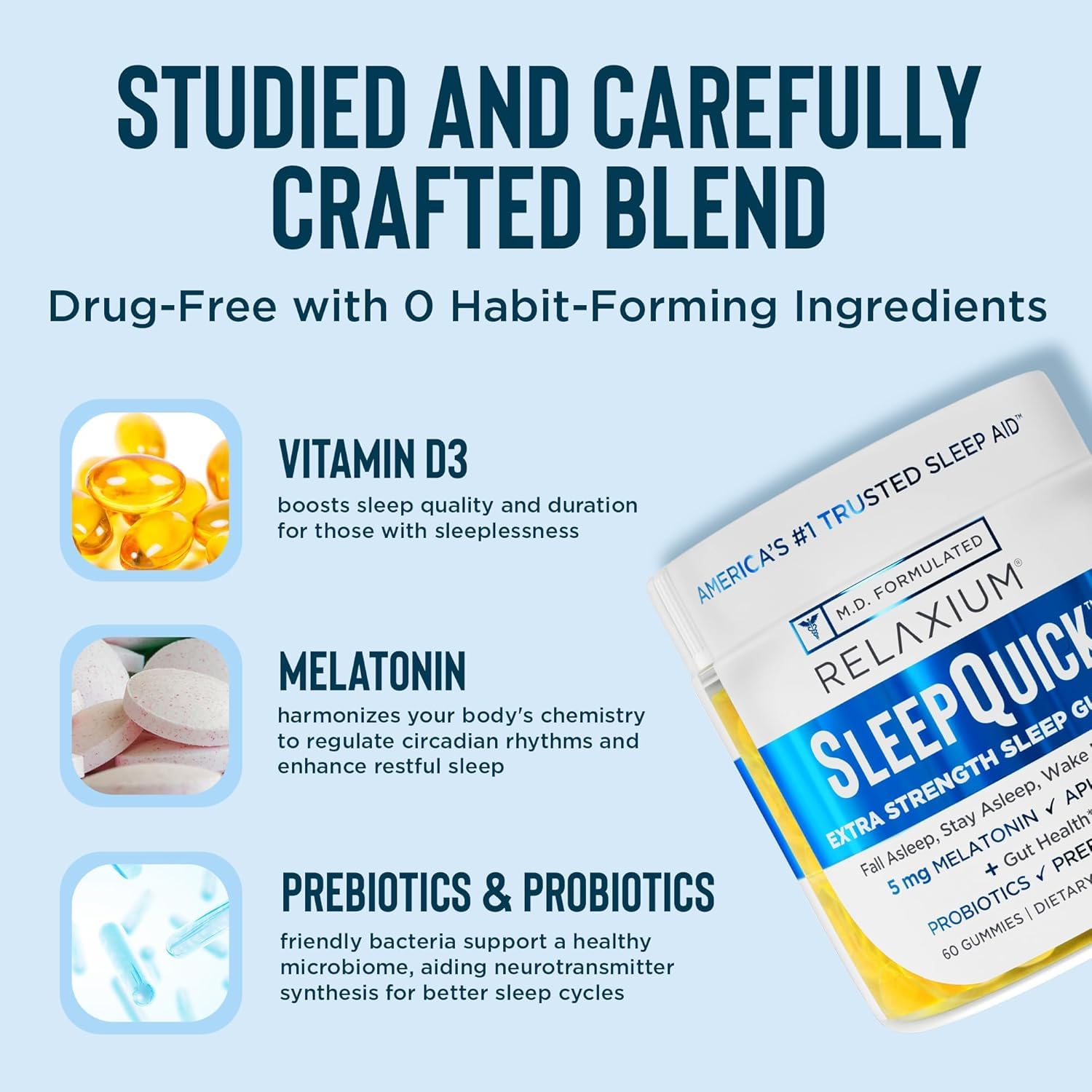 Relaxium SleepQuick Gomitas, etiqueta de bajo azúcar, opción ligera para la noche