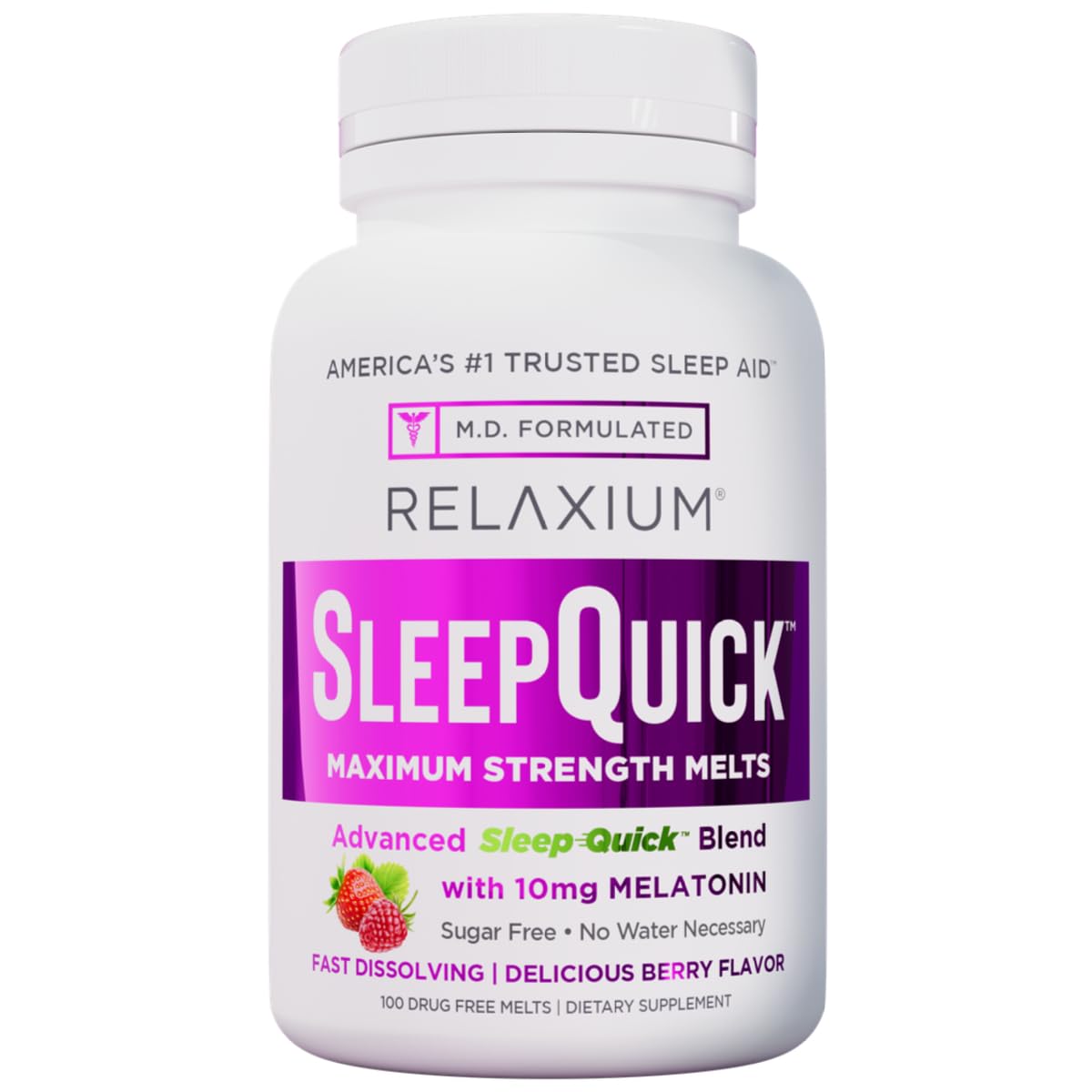 Relaxium Sleep Melts envase sabor baya para apoyo ocasional al sueño.