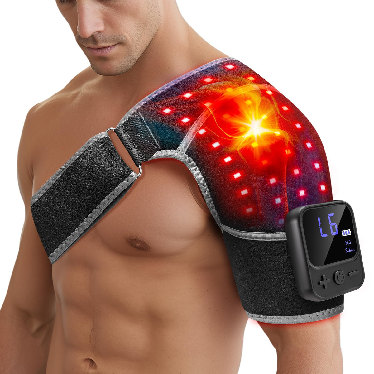 RELEXNOW envoltura para hombro con luz roja inalámbrica para confort superficial.