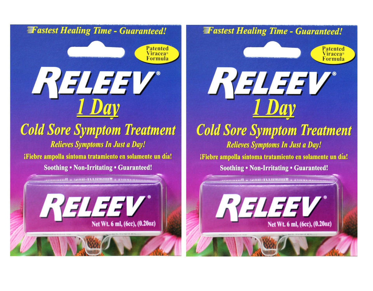 RELEEV tratamiento para herpes labial en envase de 6 ml, uso diario y discreto.