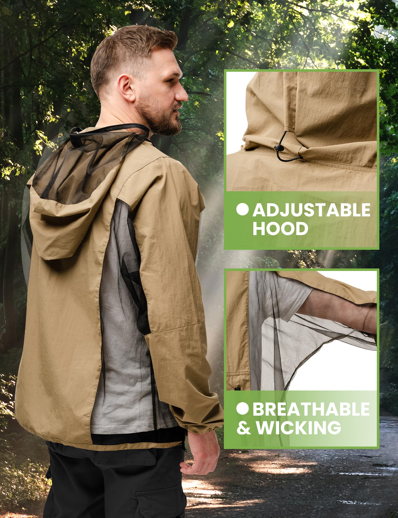 Relexit chaqueta antimosquitos cremallera ventral para acceso rápido.