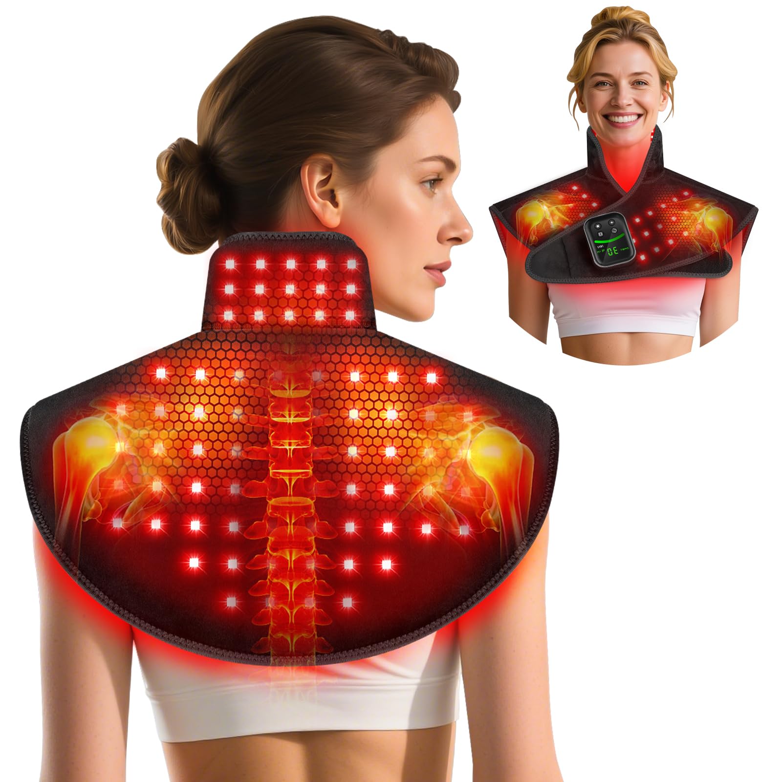 RELEXNOW: almohadilla de terapia de luz roja para cuello y hombros, alivia tensiones.