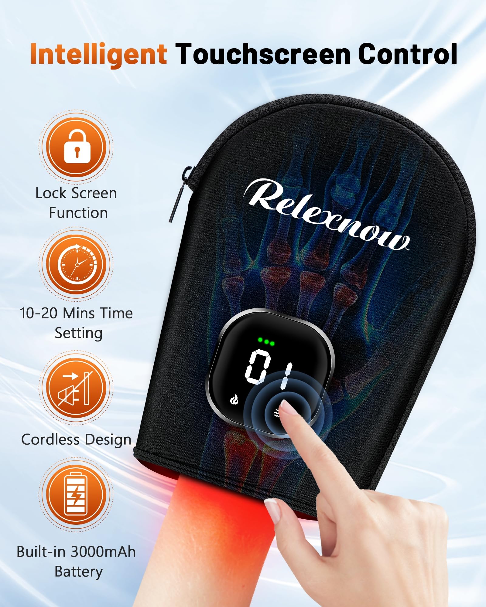 RELEXNOW control táctil para ajustar modos y tiempo de sesión.