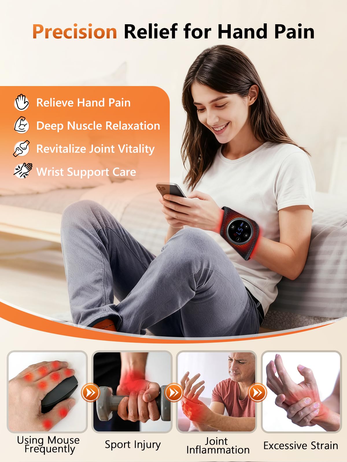 RELEXNOW diseño ergonómico para muñeca con apoyo del pulgar.