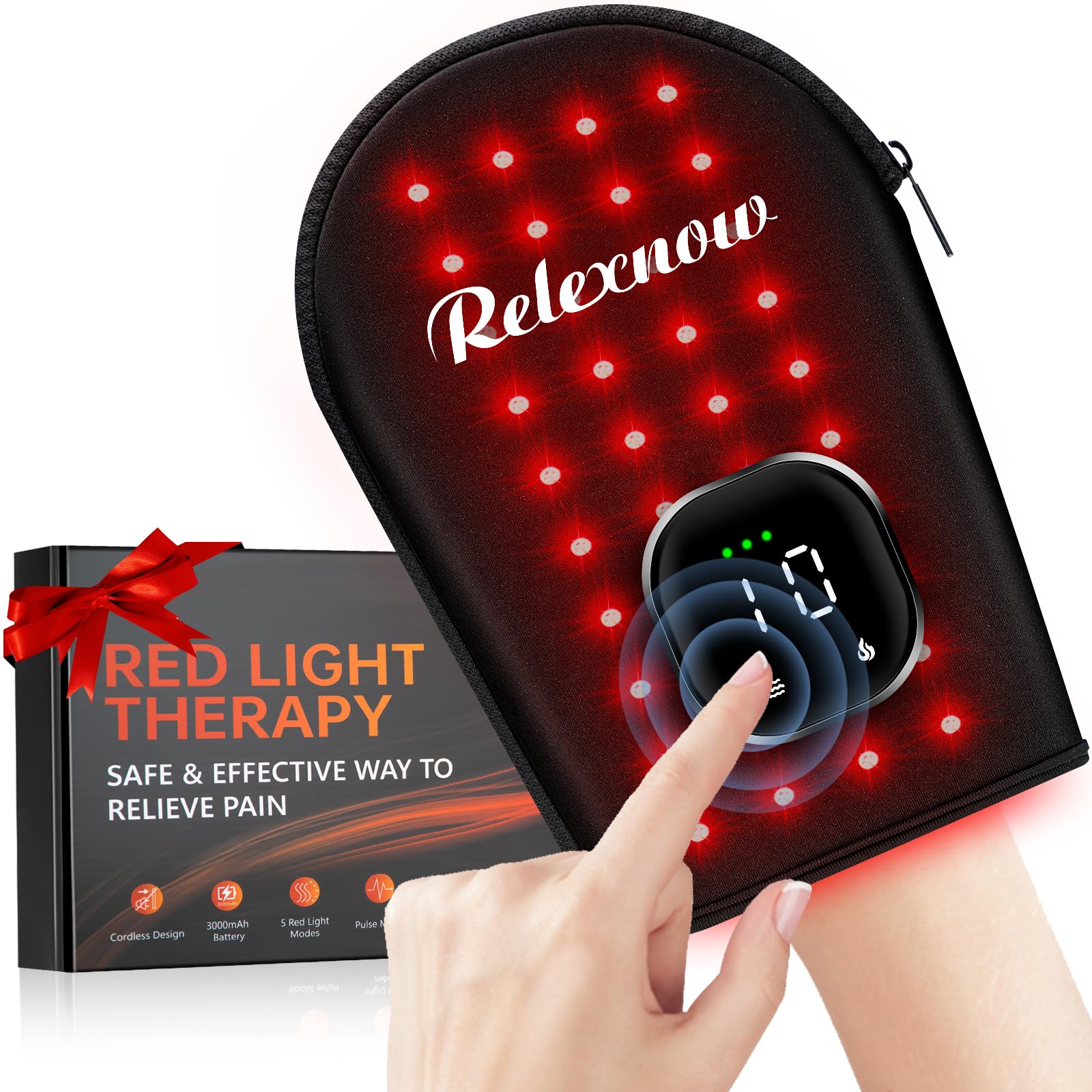 RELEXNOW guante terapia con luz roja 660nm y infrarroja para alivio de la mano.
