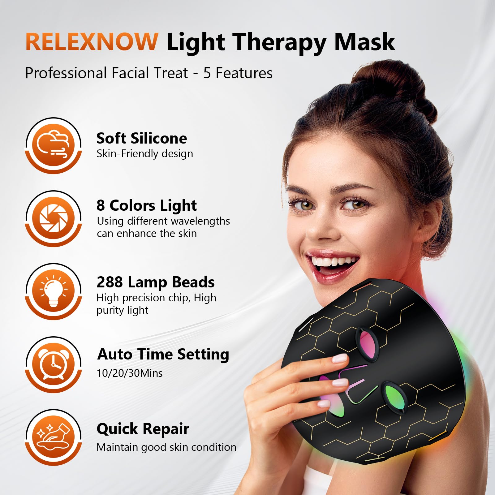 RELEXNOW máscara luz diodos con 630nm y 850nm para piel.