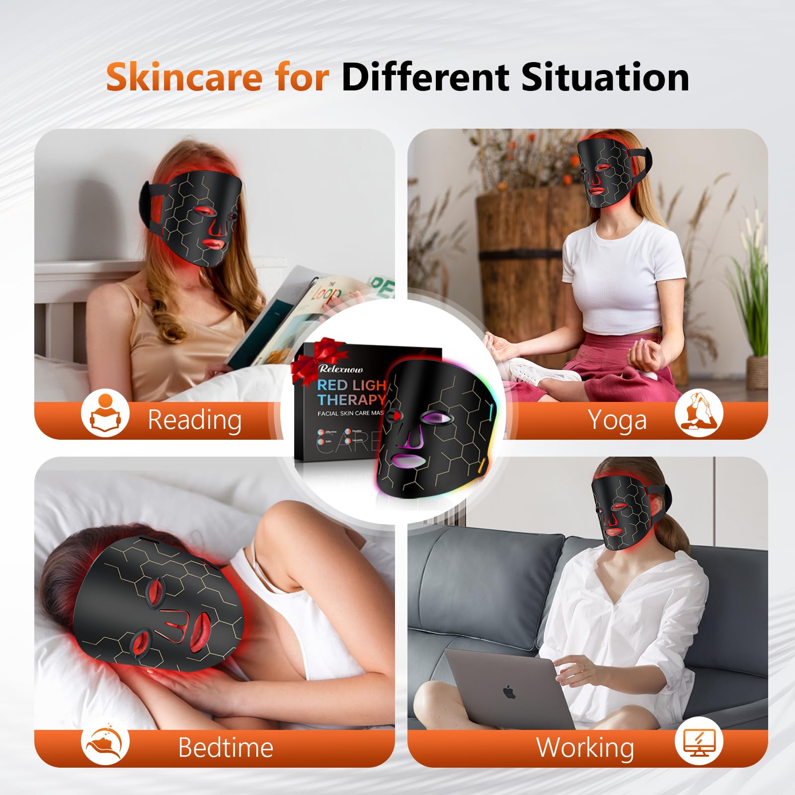 RELEXNOW máscara luz portátil para viaje y cuidado facial al aire libre.