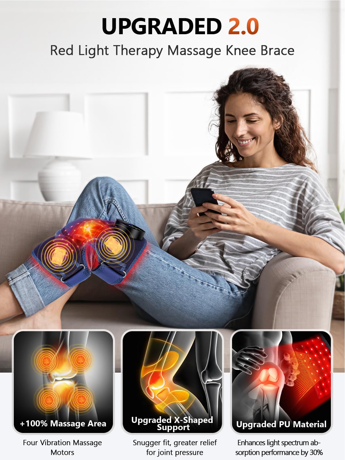 Rodillera RELEXNOW con calor y tres niveles para relajación tisular.