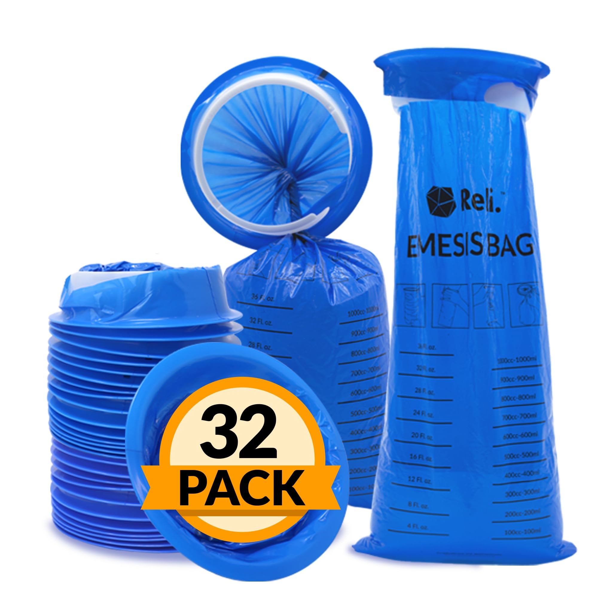 Reli. Bolsa vomito desechable de 1000 ml, 32 unidades, ideal para viajes.
