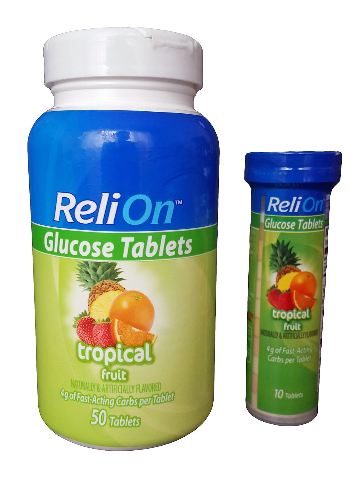 ReliOn Glucosa en tubo portátil de 50 tabletas para energía rápida en movimiento