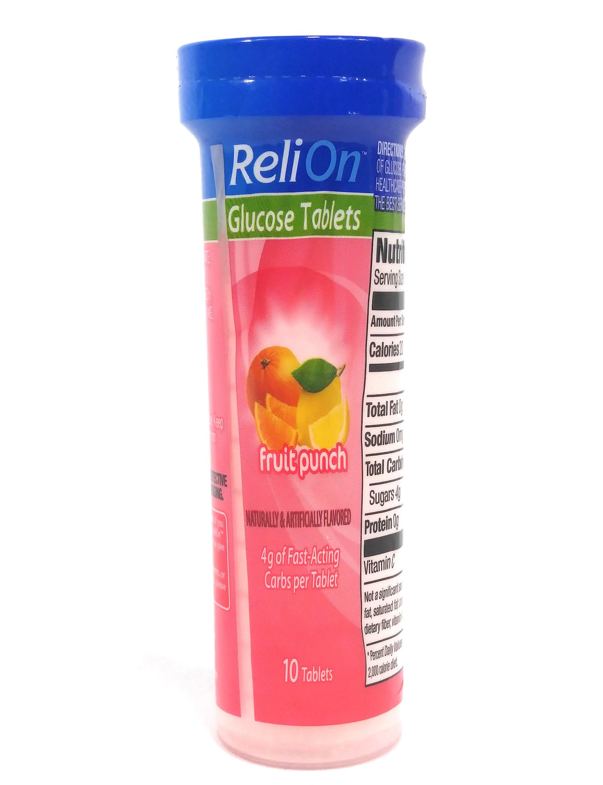 ReliOn Glucosa Tabletas sabor fruta, lista para uso rápido.
