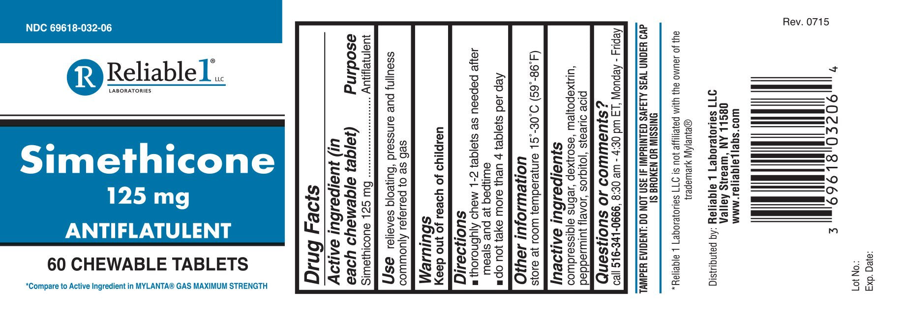 Reliable-1 Laboratories envase de 60 tabletas para alivio práctico de gases
