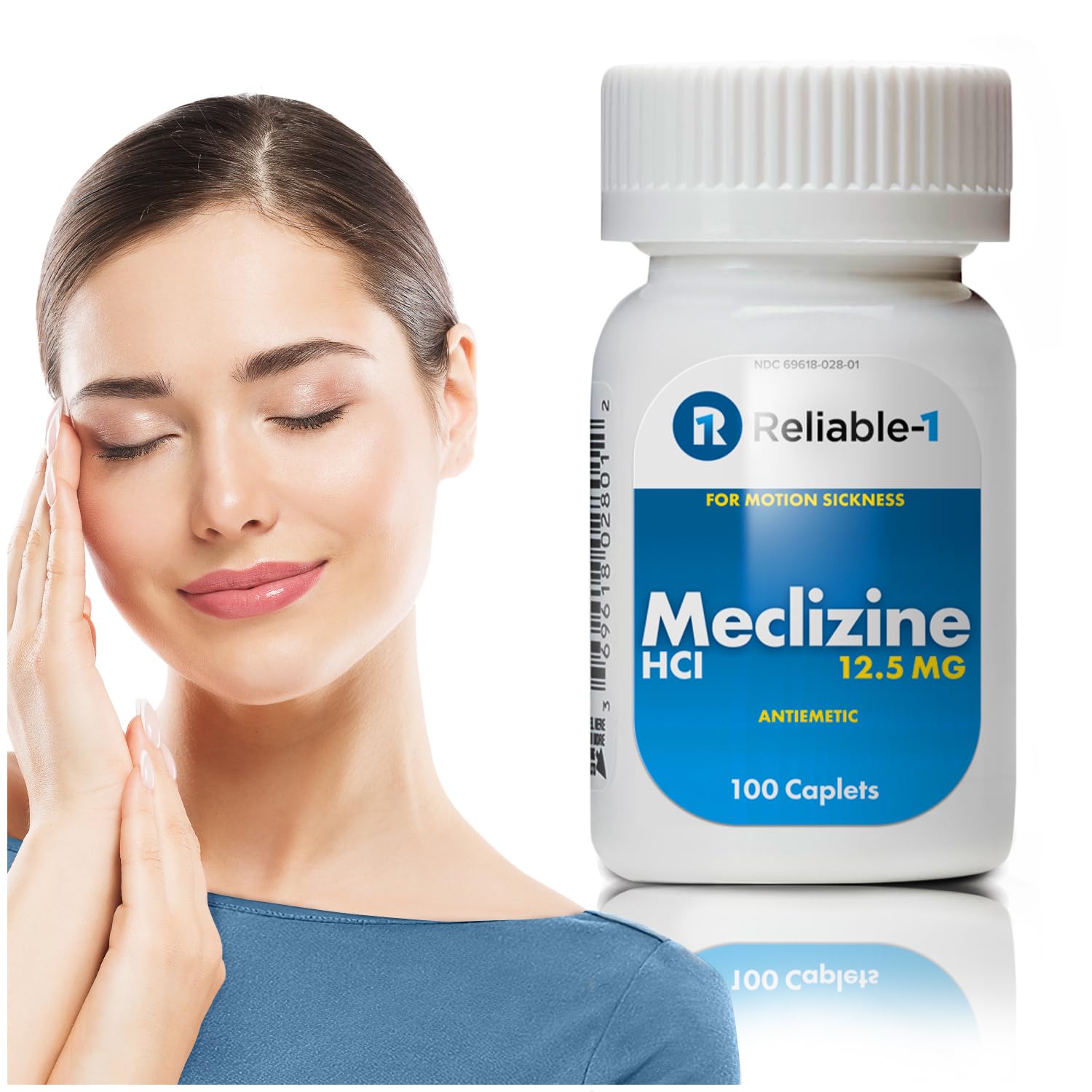 Envase de Reliable-1 Laboratories Meclizina caplets para viajar