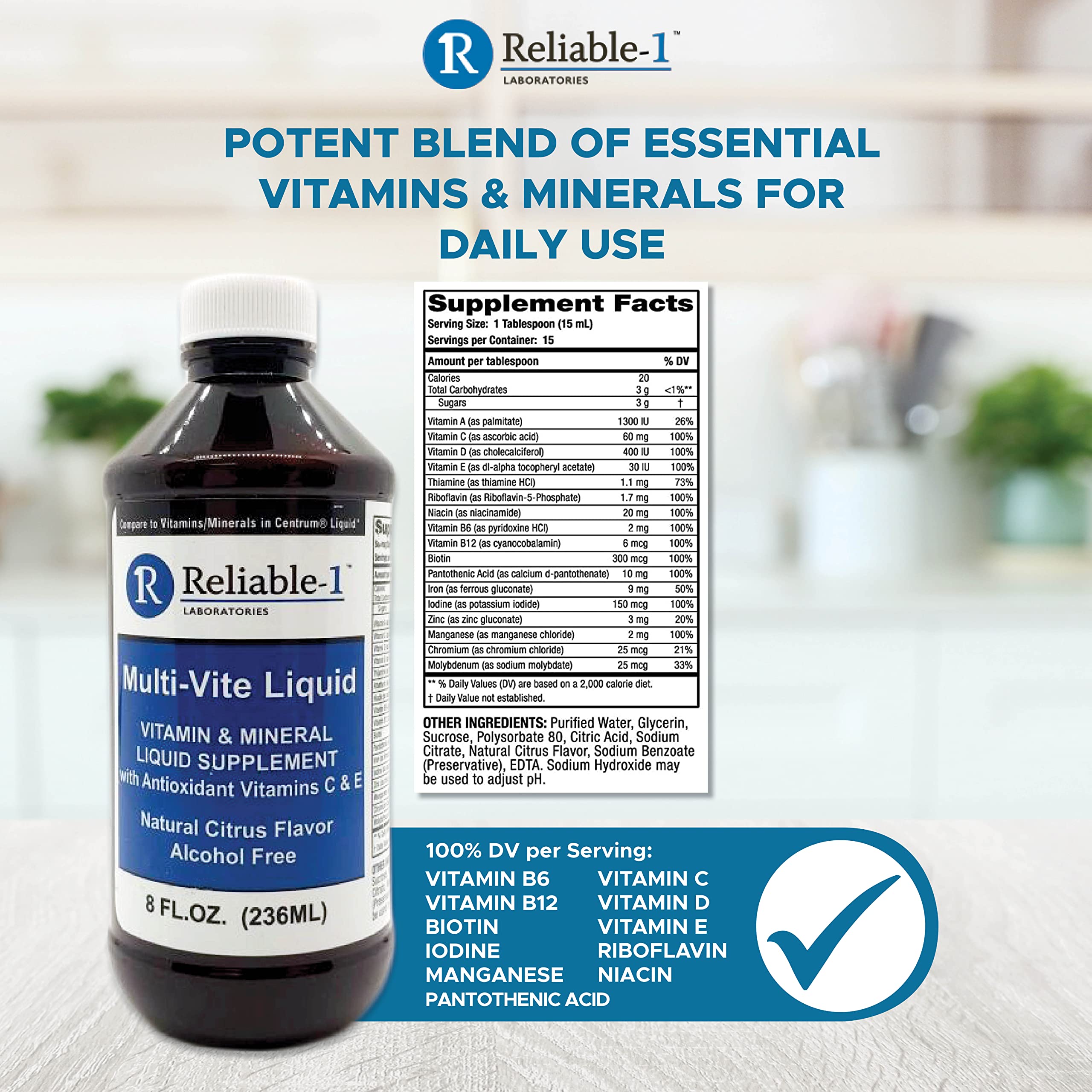 Reliable-1 Laboratories Multi-Vite: envase de 8 oz, fácil de almacenar