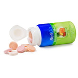 Relion tableta glucosa sabor fruta tropical, paquete compacto para bolso.