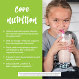 RELIV para Niños vainilla, etiqueta: información clara de ingredientes y fechas.