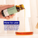 Relumins Colágeno Líquido empaque, preparación rápida para rutina de belleza.