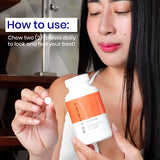 Envase de 60 tabletas Relumins Gluta 500 para uso diario.