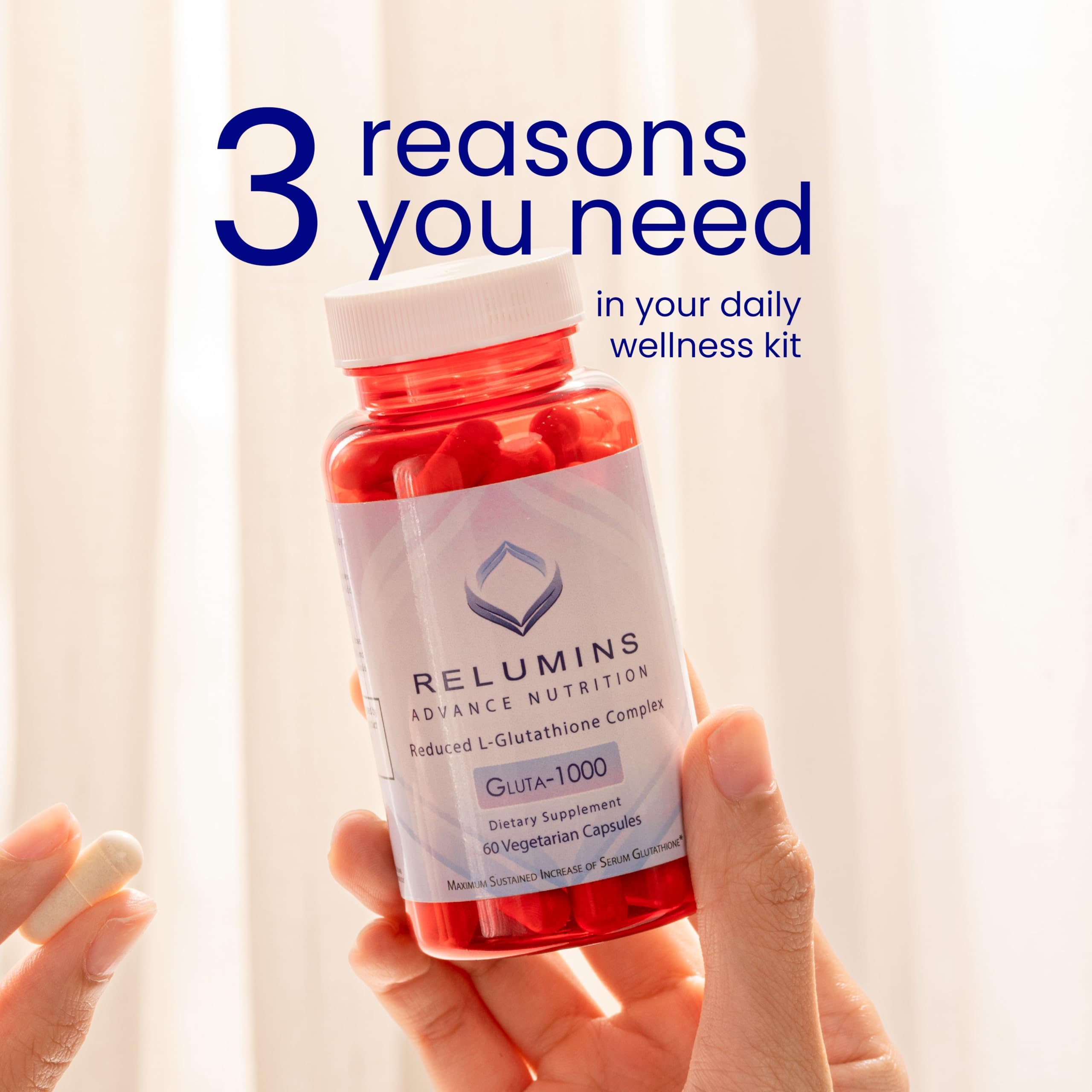Relumins Glutatión, ingredientes clave, alfa lipóico y vitamina C para cuidado diario