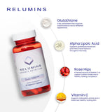 Relumins Glutatión, caja de empaque, mejora la experiencia de uso diario