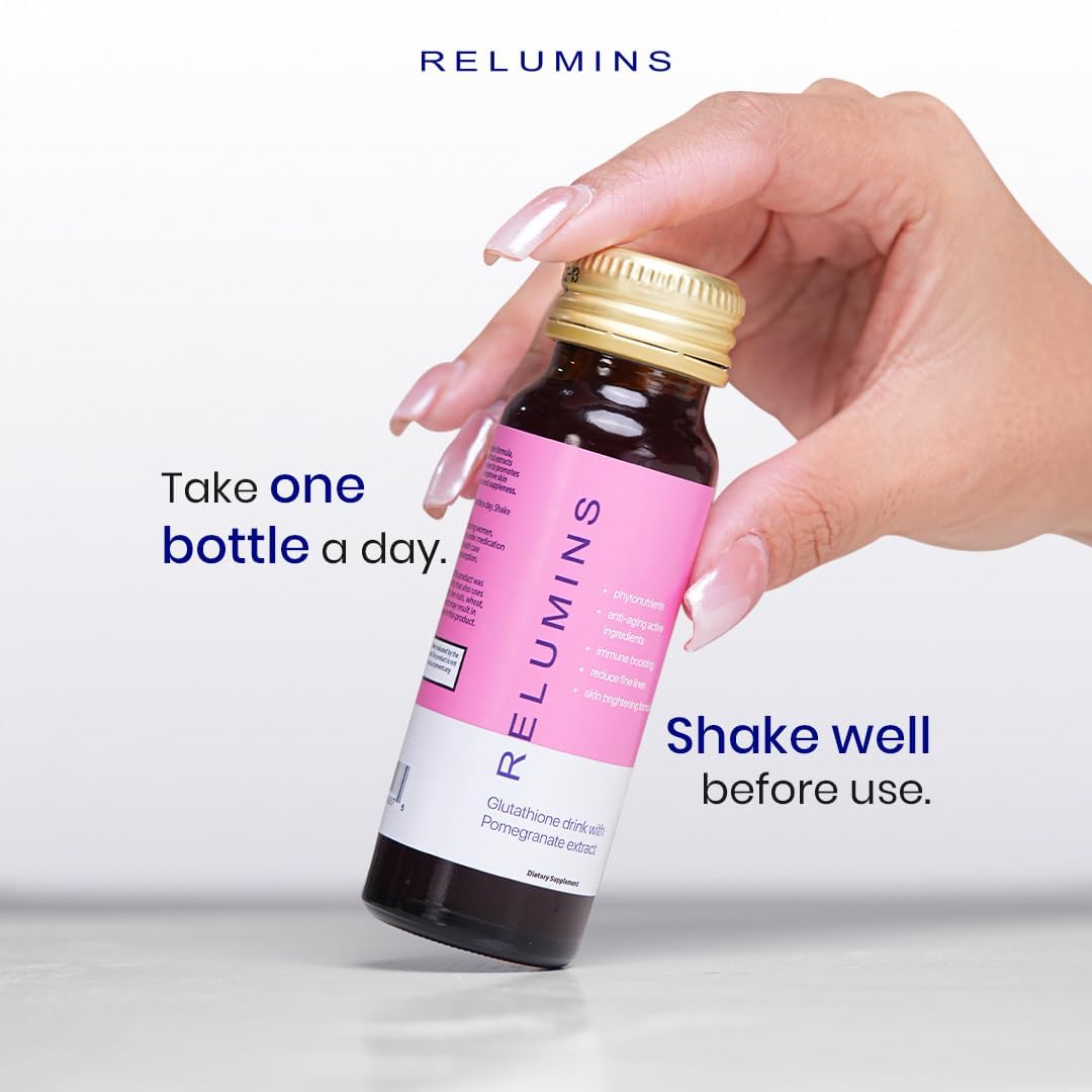 Relumins Glutathione Shots, mezcla con colágeno y vitaminas para un aspecto más nutrido.