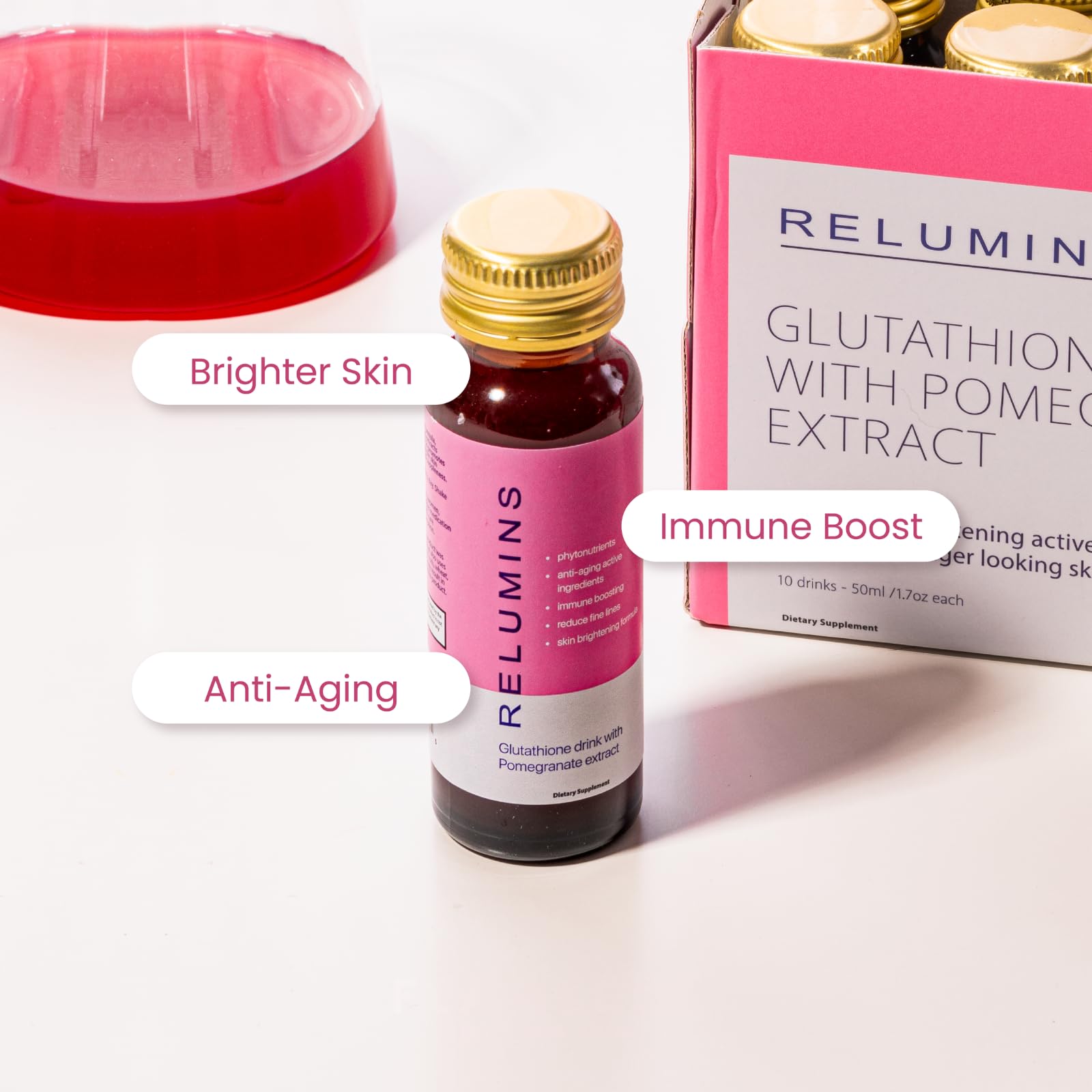 Relumins Glutathione Shots, uso diario sencillo para incorporar a tu rutina.