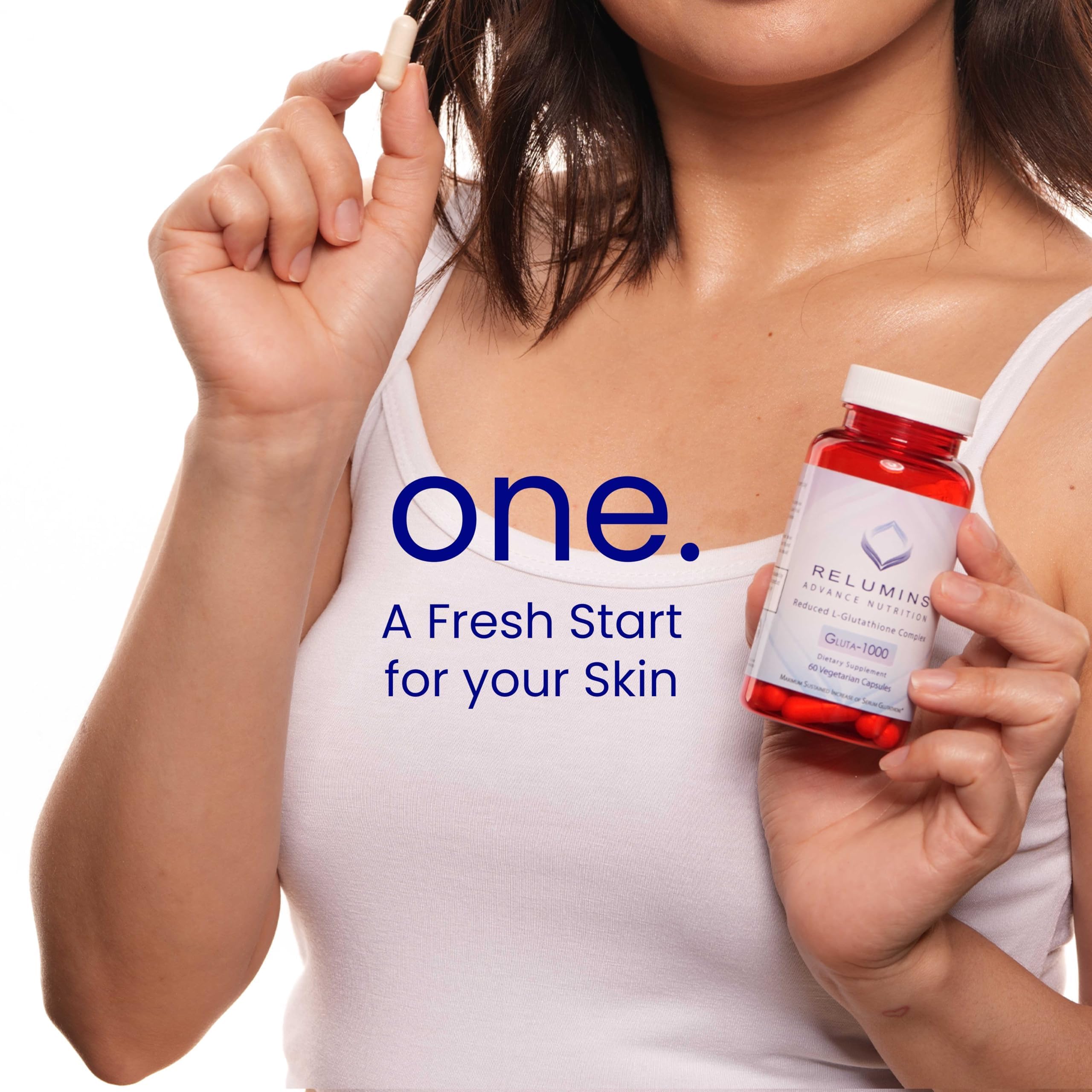 Relumins L-Glutathione Spring Glow, tapa ergonómica, fácil apertura para uso matutino