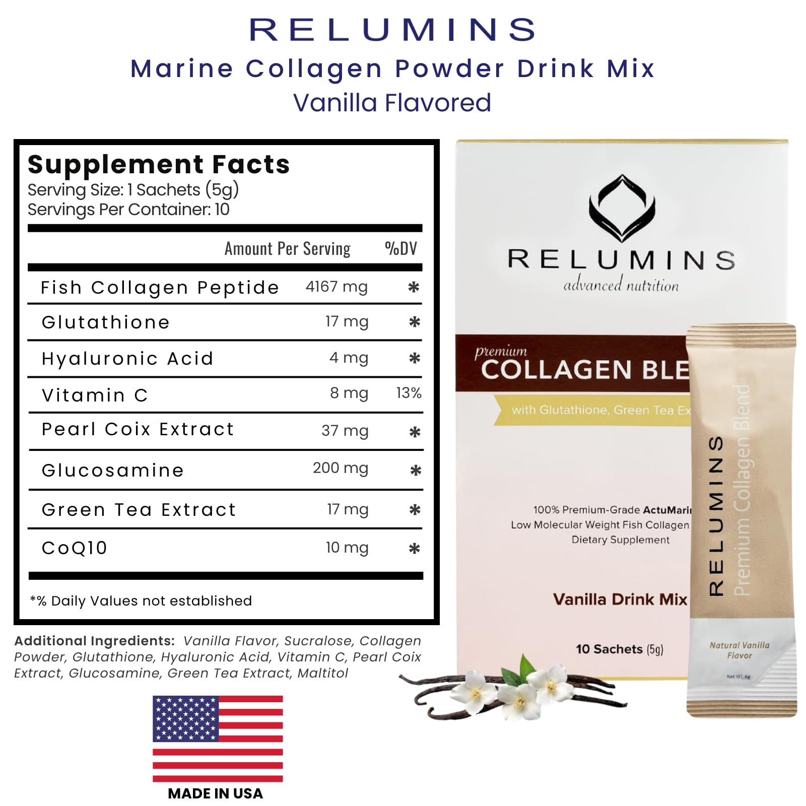 Relumins Marine Collagen fácil de disolver en bebidas.