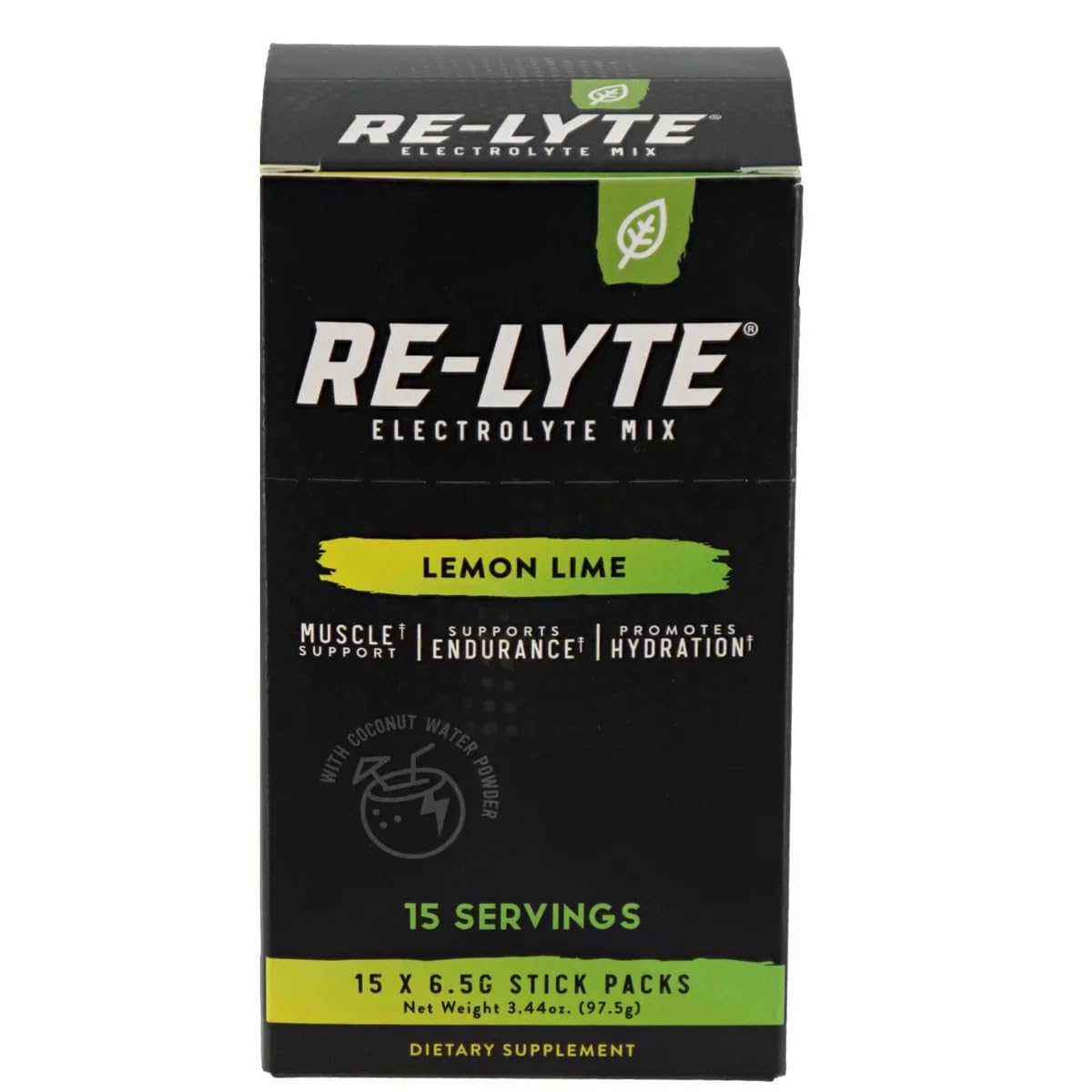 RELYTE botella de electrolitos para hidratación diaria con sabor limón-lima.