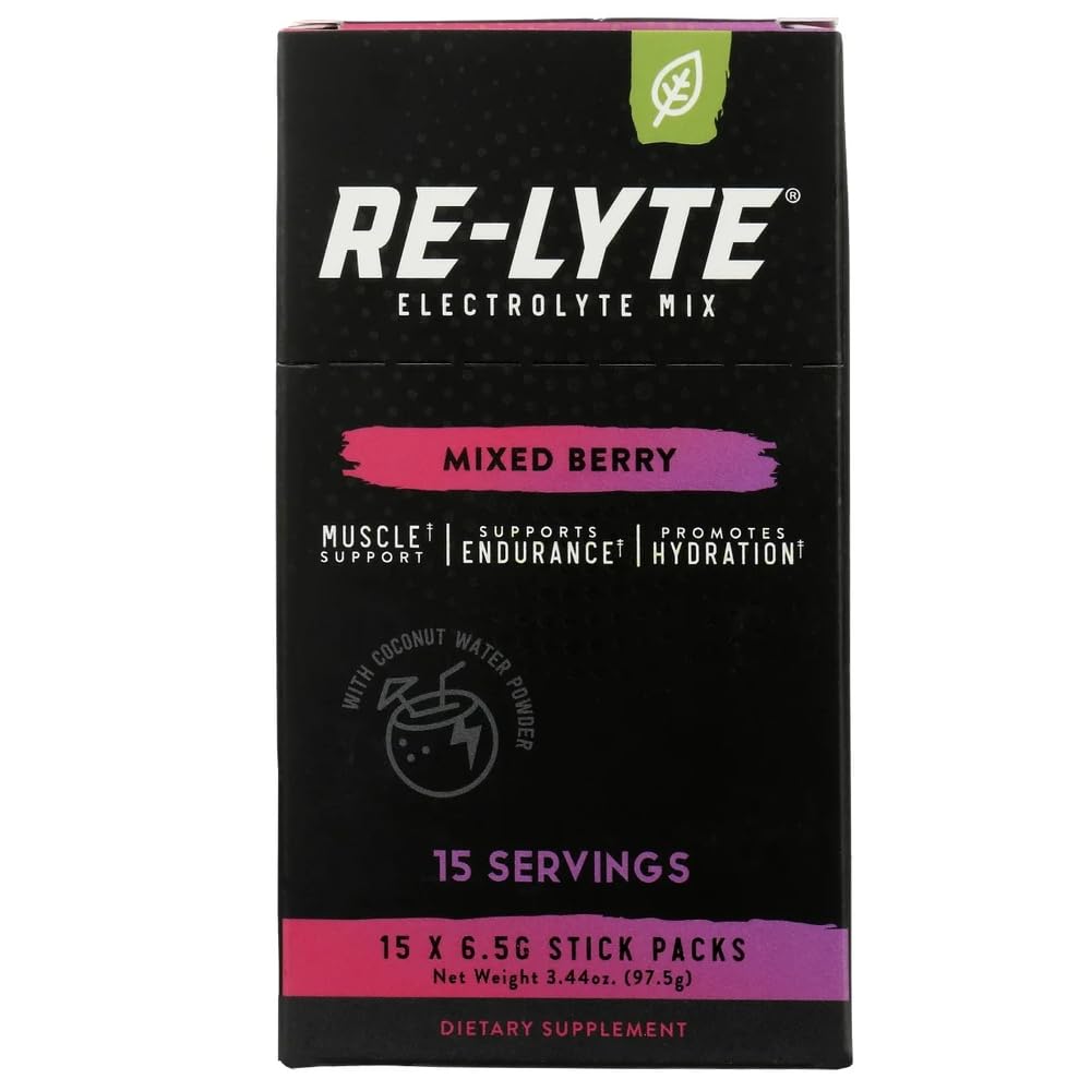 RELyte Re-Lyte con sabor bayas mixtas, ideal para hidratar durante entrenamientos