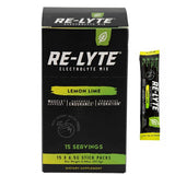 RELYTE sobres de electrolito limón-lima para recargas rápidas durante entrenos.