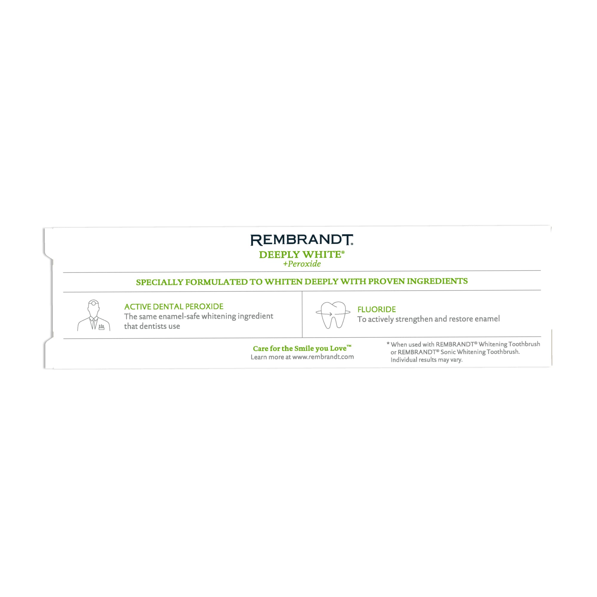 Rembrandt Deeply White con sabor a menta para aliento fresco.