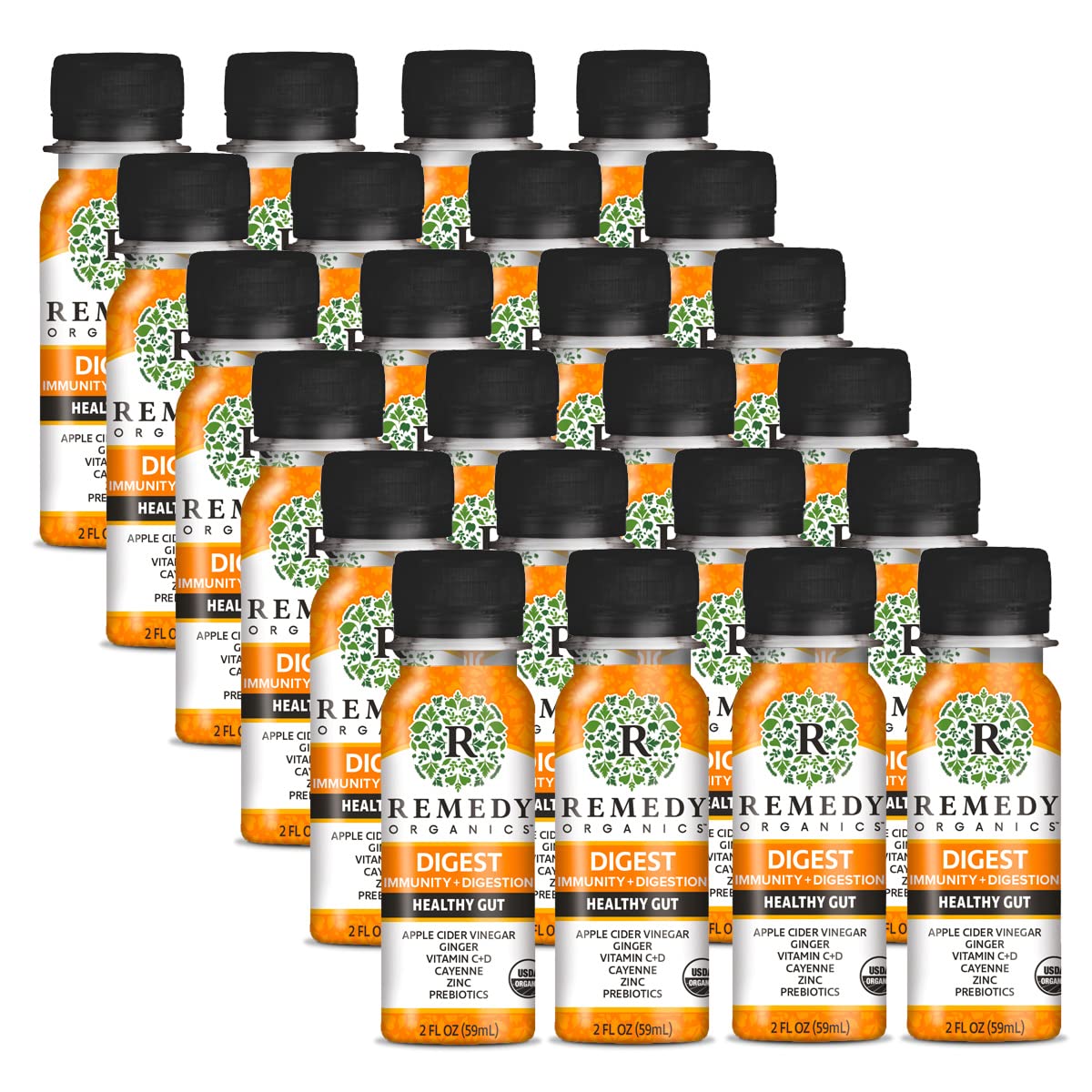 Remedy Organics Immunity Plus Shot: botella con ingredientes clave para energía y defensa natural.