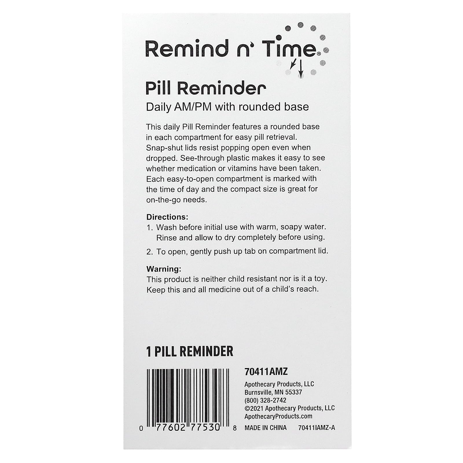 Remind N’ Time: compartimentos PM para dosis de tarde-noche, ayuda a organizar