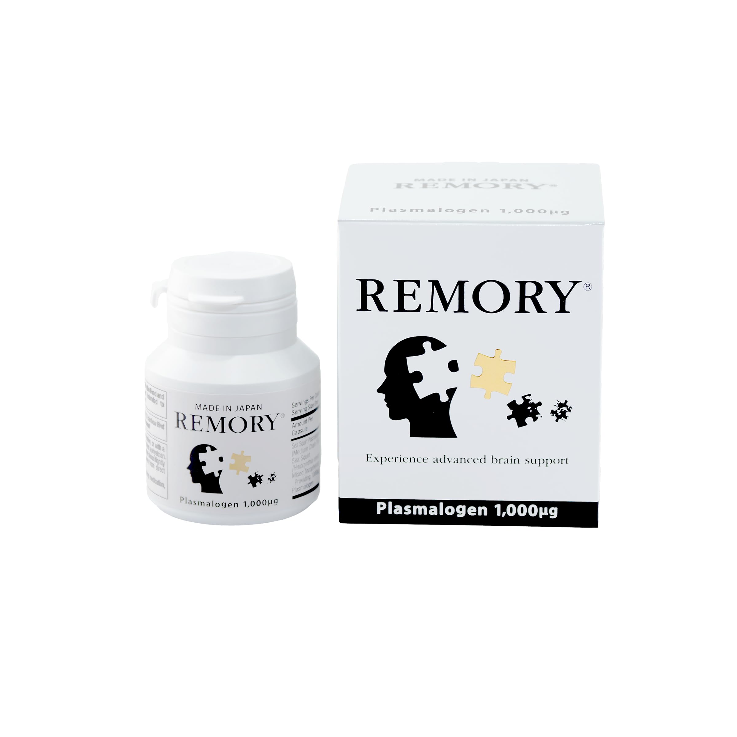 Remory botella plasmalogen con enfoque en salud cerebral y claridad mental